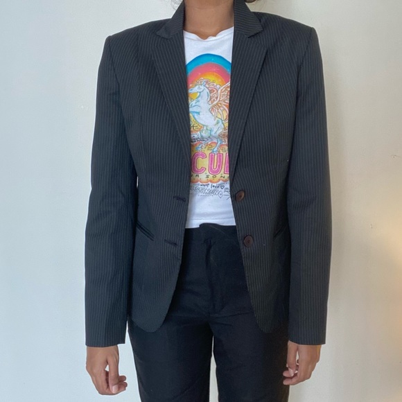 Park avenue womens suit pinstripe tailored blazer in black silk lining inside - Picture 2 of 6